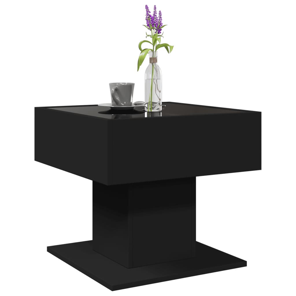 vidaXL Mesa de centro con luz LED madera ingeniería negra 50x50x45 cm