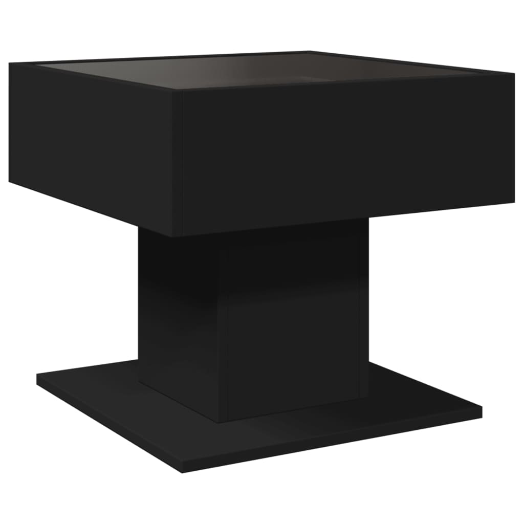 vidaXL Mesa de centro con luz LED madera ingeniería negra 50x50x45 cm