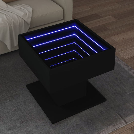 vidaXL Mesa de centro con luz LED madera ingeniería negra 50x50x45 cm