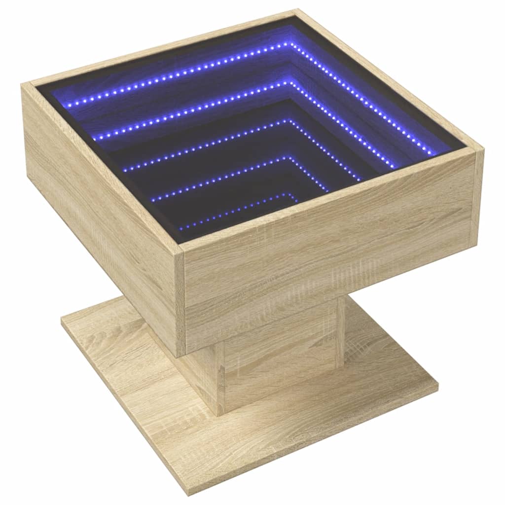 vidaXL Mesa de centro y LED madera ingeniería roble Sonoma 50x50x45 cm