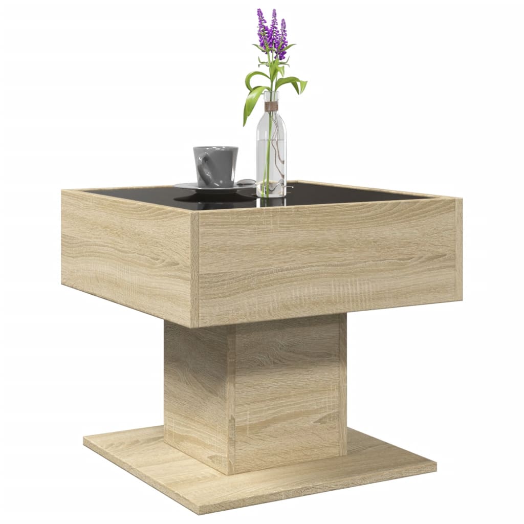 vidaXL Mesa de centro y LED madera ingeniería roble Sonoma 50x50x45 cm