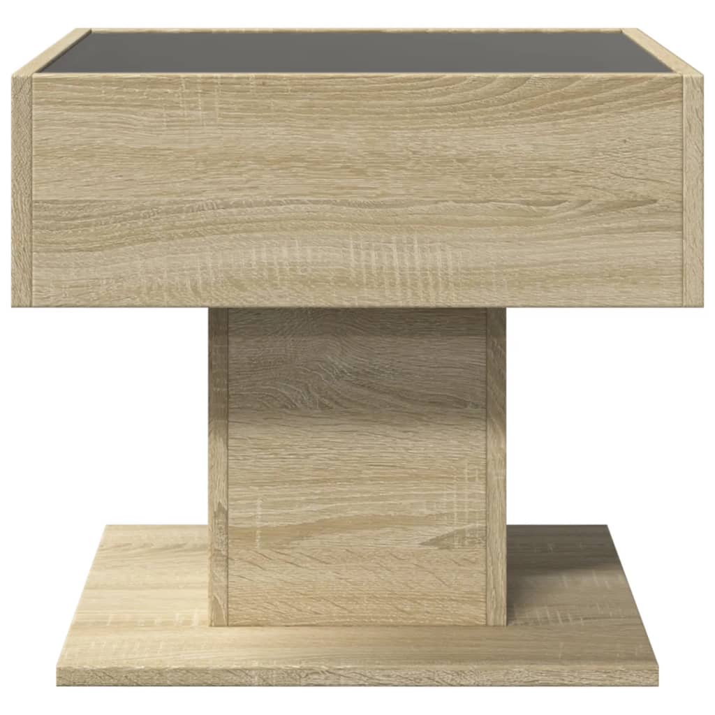 vidaXL Mesa de centro y LED madera ingeniería roble Sonoma 50x50x45 cm