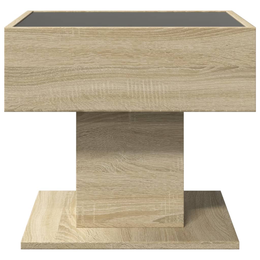 vidaXL Mesa de centro y LED madera ingeniería roble Sonoma 50x50x45 cm