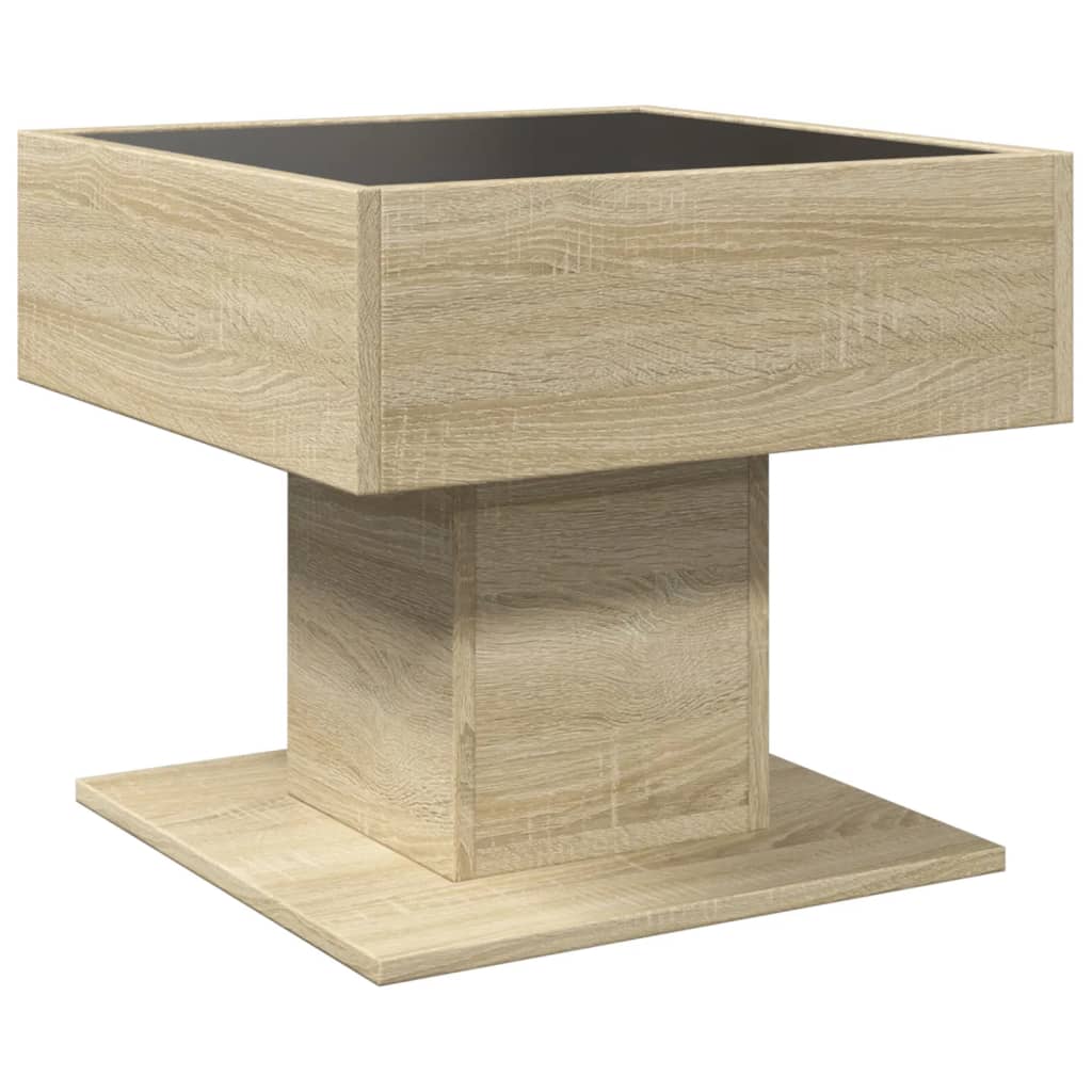 vidaXL Mesa de centro y LED madera ingeniería roble Sonoma 50x50x45 cm