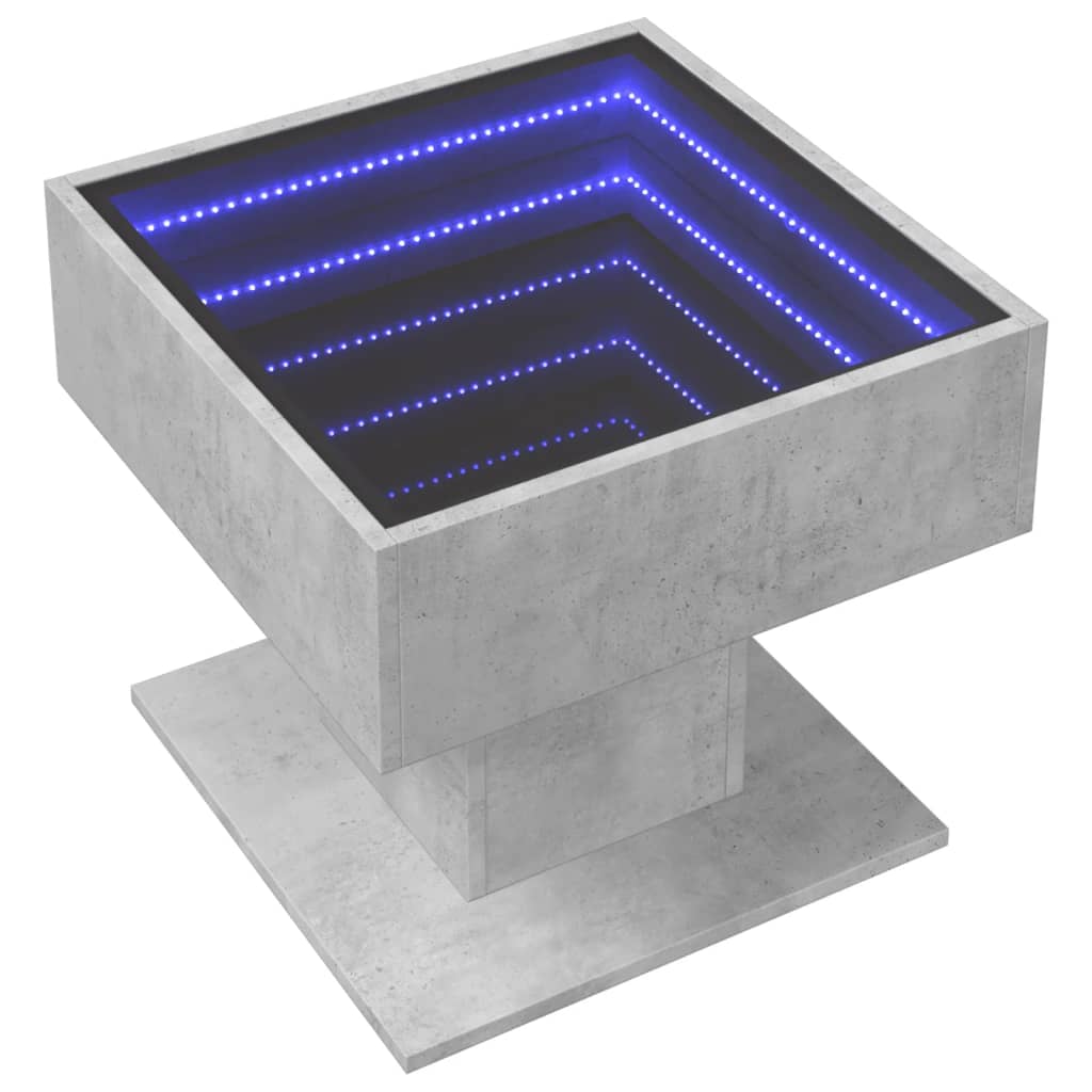 vidaXL Mesa de centro y LED madera ingeniería gris hormigón 50x50x45cm