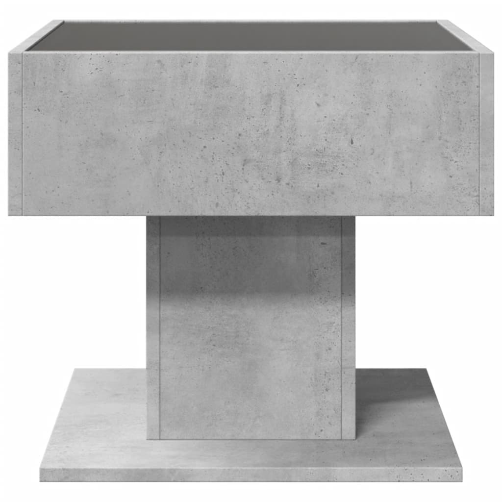 vidaXL Mesa de centro y LED madera ingeniería gris hormigón 50x50x45cm