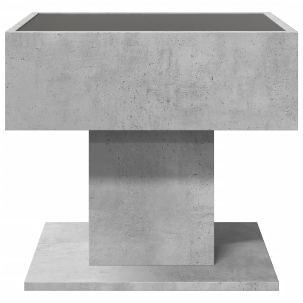 vidaXL Mesa de centro y LED madera ingeniería gris hormigón 50x50x45cm