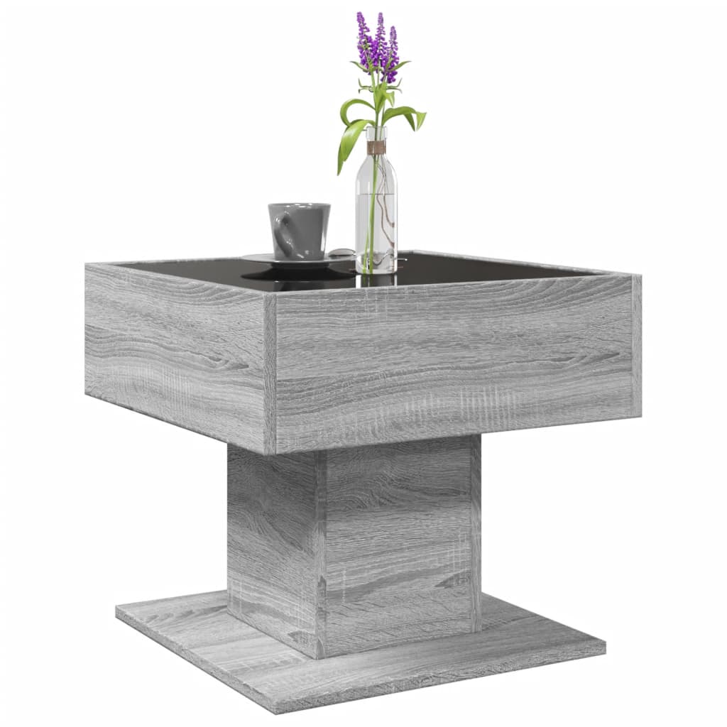 vidaXL Mesa de centro y LED madera ingeniería gris Sonoma 50x50x45 cm