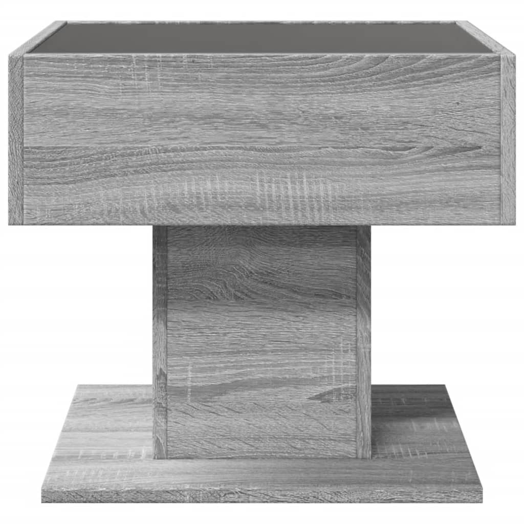 vidaXL Mesa de centro y LED madera ingeniería gris Sonoma 50x50x45 cm