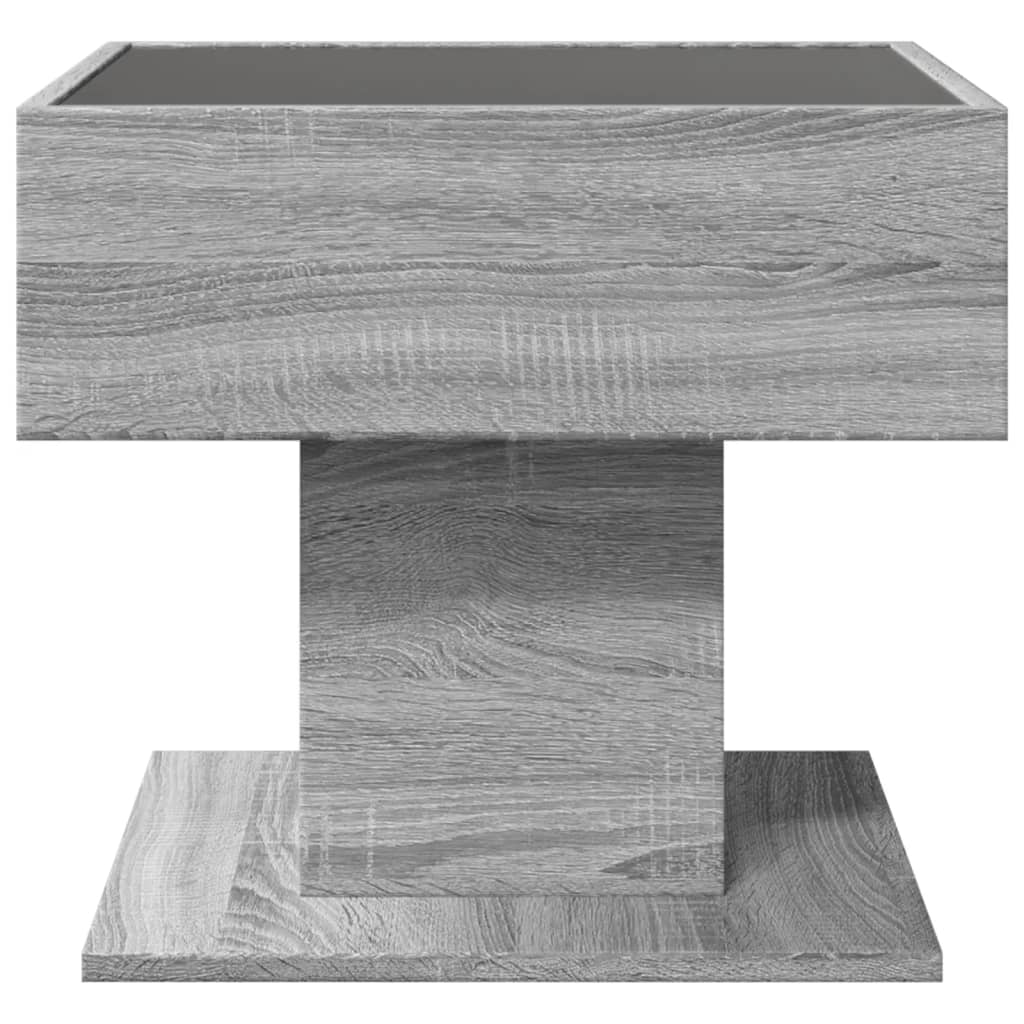 vidaXL Mesa de centro y LED madera ingeniería gris Sonoma 50x50x45 cm