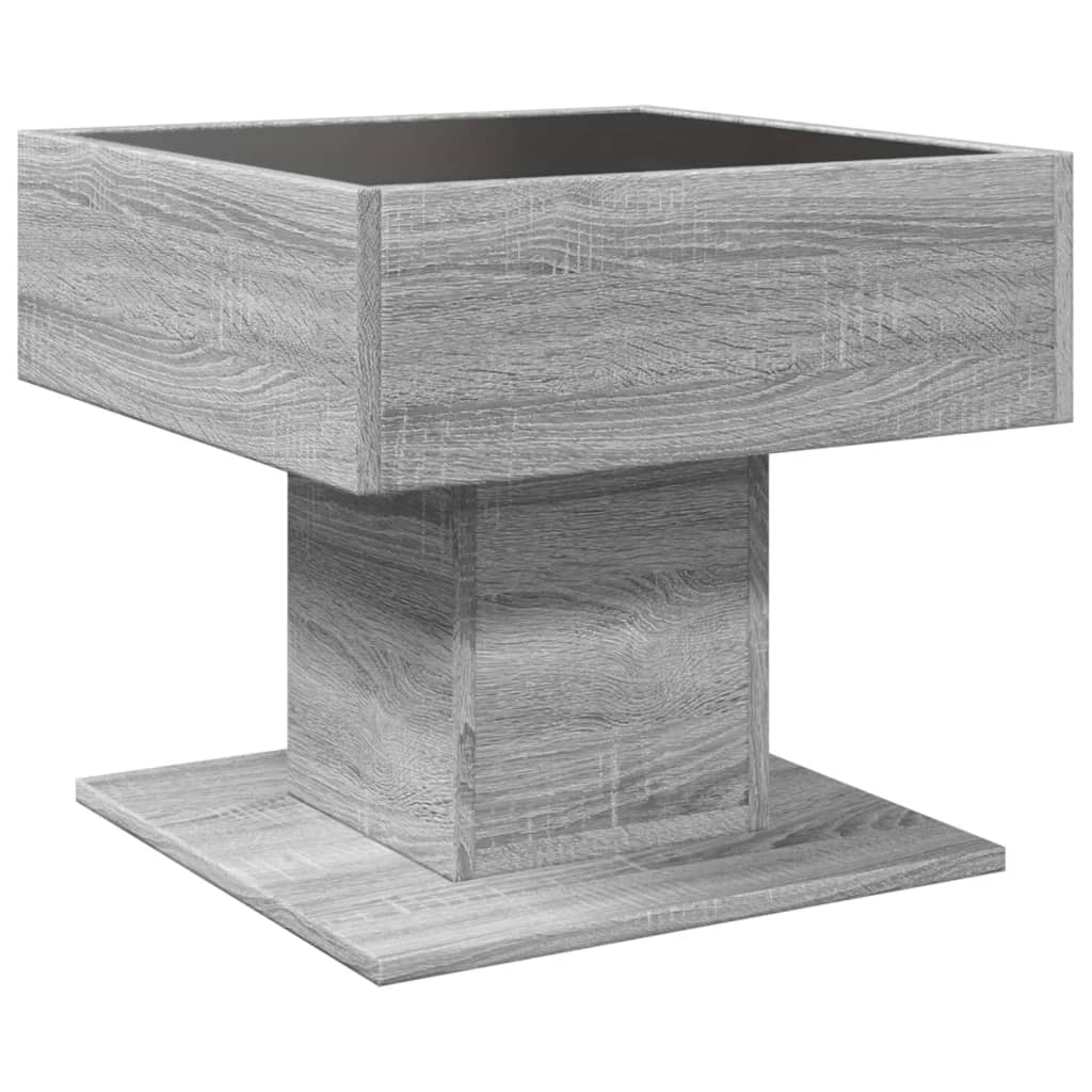 vidaXL Mesa de centro y LED madera ingeniería gris Sonoma 50x50x45 cm