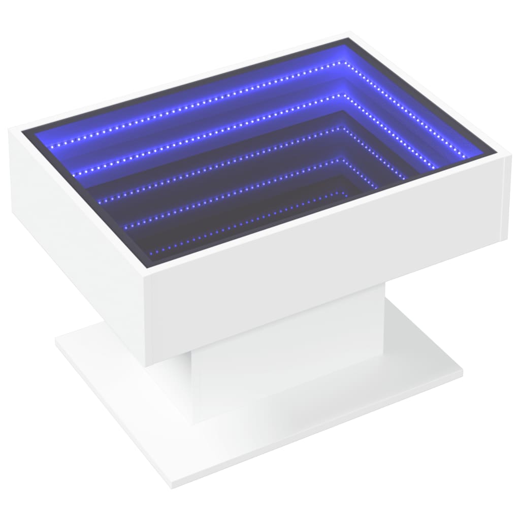 vidaXL Mesa de centro con luz LED madera ingeniería blanca 70x50x45 cm