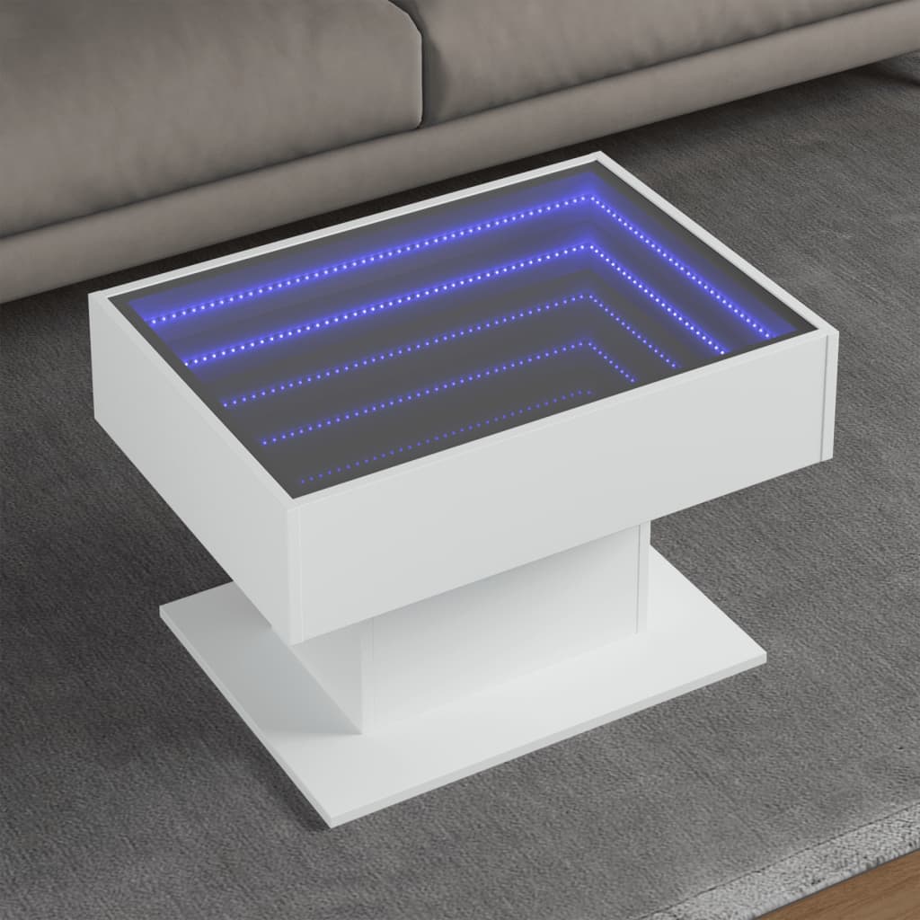 vidaXL Mesa de centro con luz LED madera ingeniería blanca 70x50x45 cm