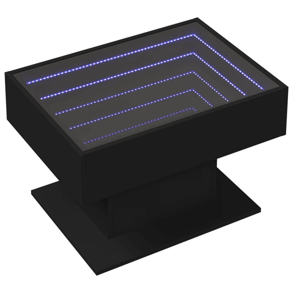 vidaXL Mesa de centro con LED madera de ingeniería negro 70x50x45 cm