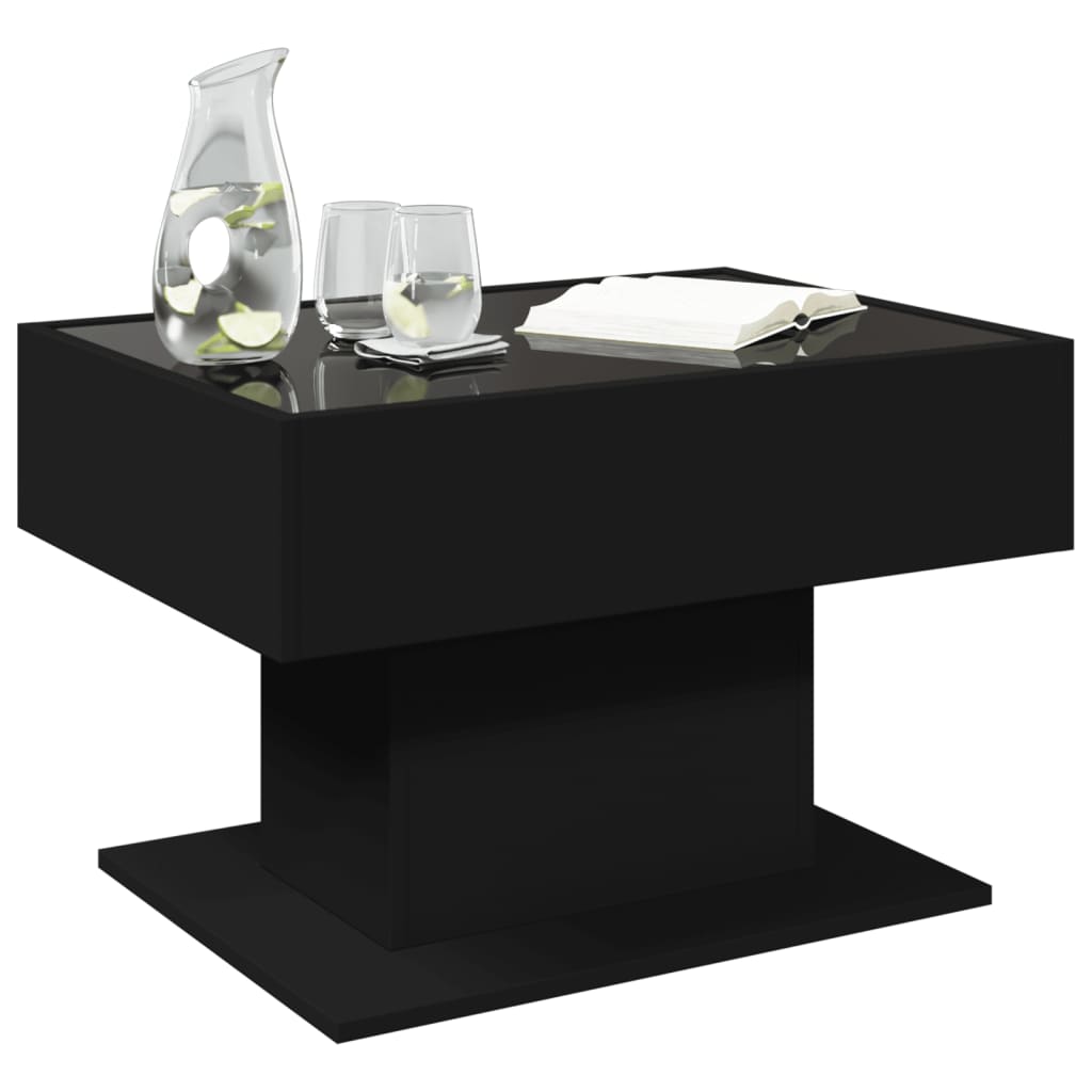 vidaXL Mesa de centro con LED madera de ingeniería negro 70x50x45 cm