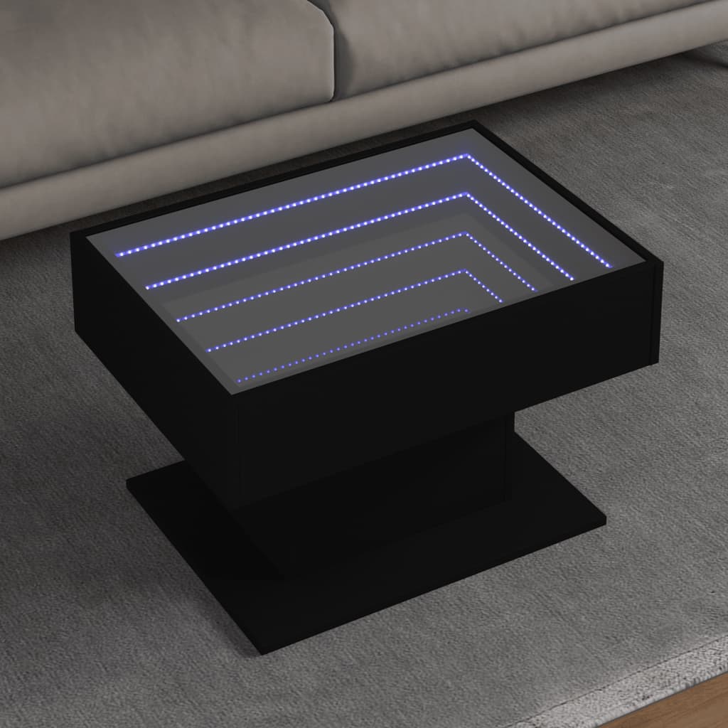 vidaXL Mesa de centro con LED madera de ingeniería negro 70x50x45 cm