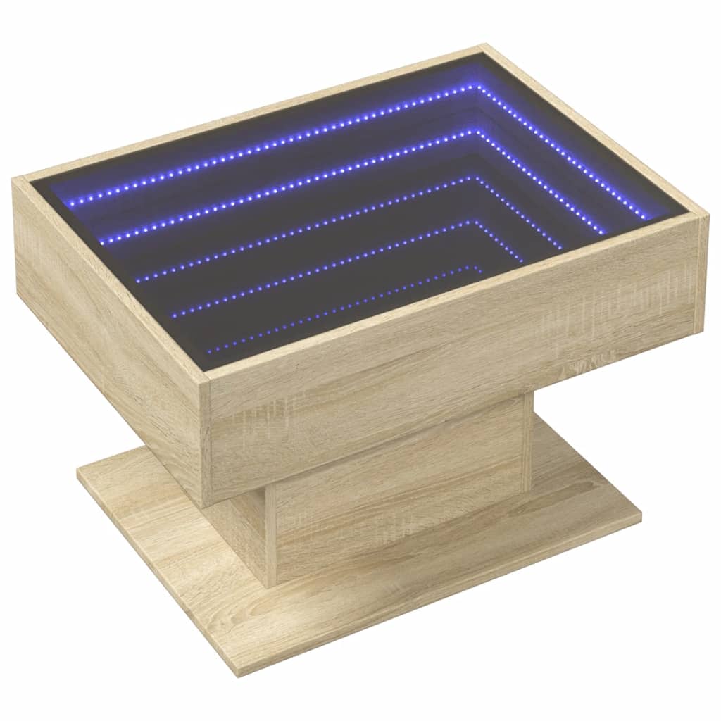 vidaXL Mesa de centro y LED madera ingeniería roble Sonoma 70x50x45 cm