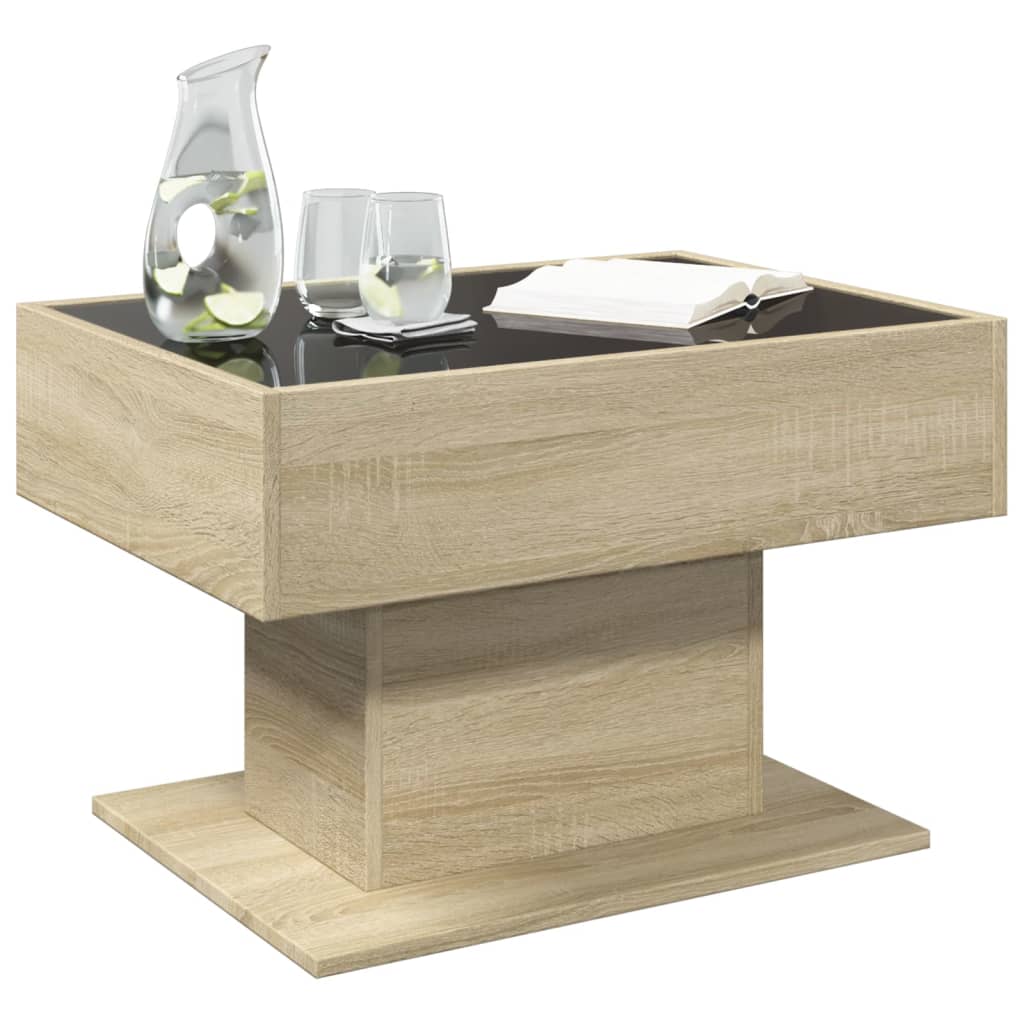 vidaXL Mesa de centro y LED madera ingeniería roble Sonoma 70x50x45 cm