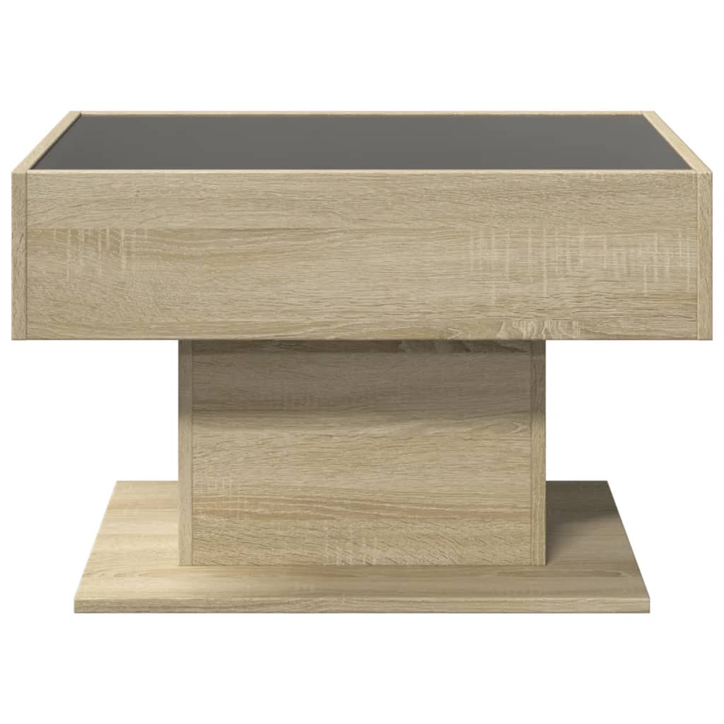 vidaXL Mesa de centro y LED madera ingeniería roble Sonoma 70x50x45 cm