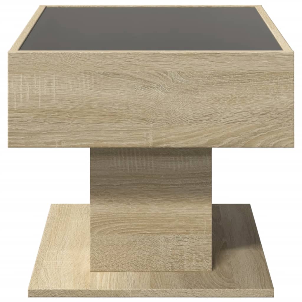 vidaXL Mesa de centro y LED madera ingeniería roble Sonoma 70x50x45 cm