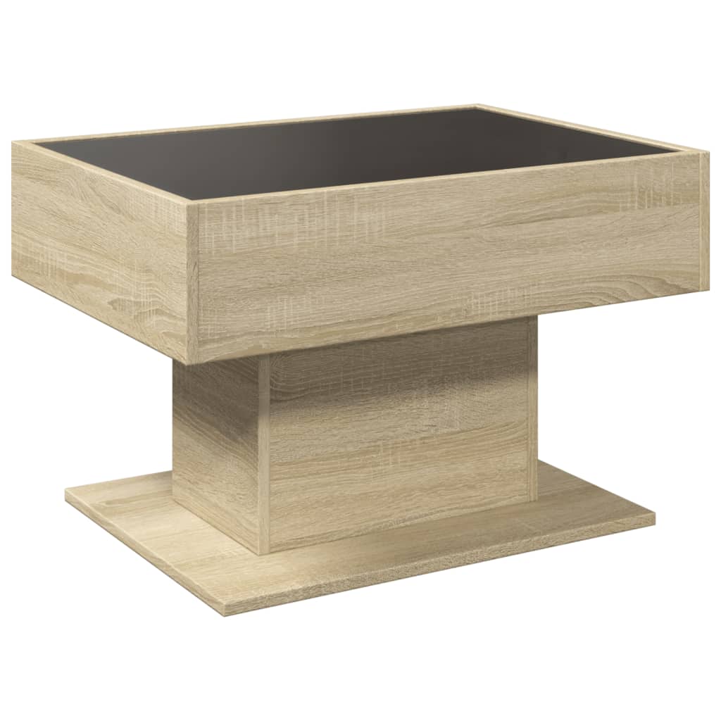 vidaXL Mesa de centro y LED madera ingeniería roble Sonoma 70x50x45 cm