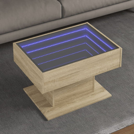 vidaXL Mesa de centro y LED madera ingeniería roble Sonoma 70x50x45 cm