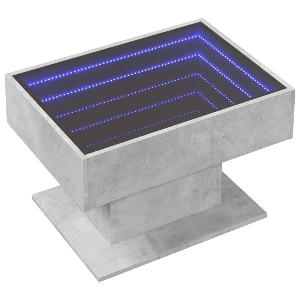 vidaXL Mesa de centro y LED madera ingeniería gris hormigón 70x50x45cm