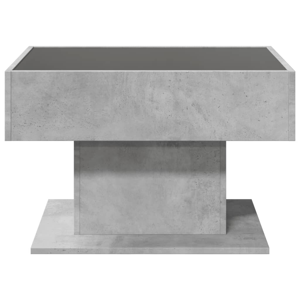 vidaXL Mesa de centro y LED madera ingeniería gris hormigón 70x50x45cm