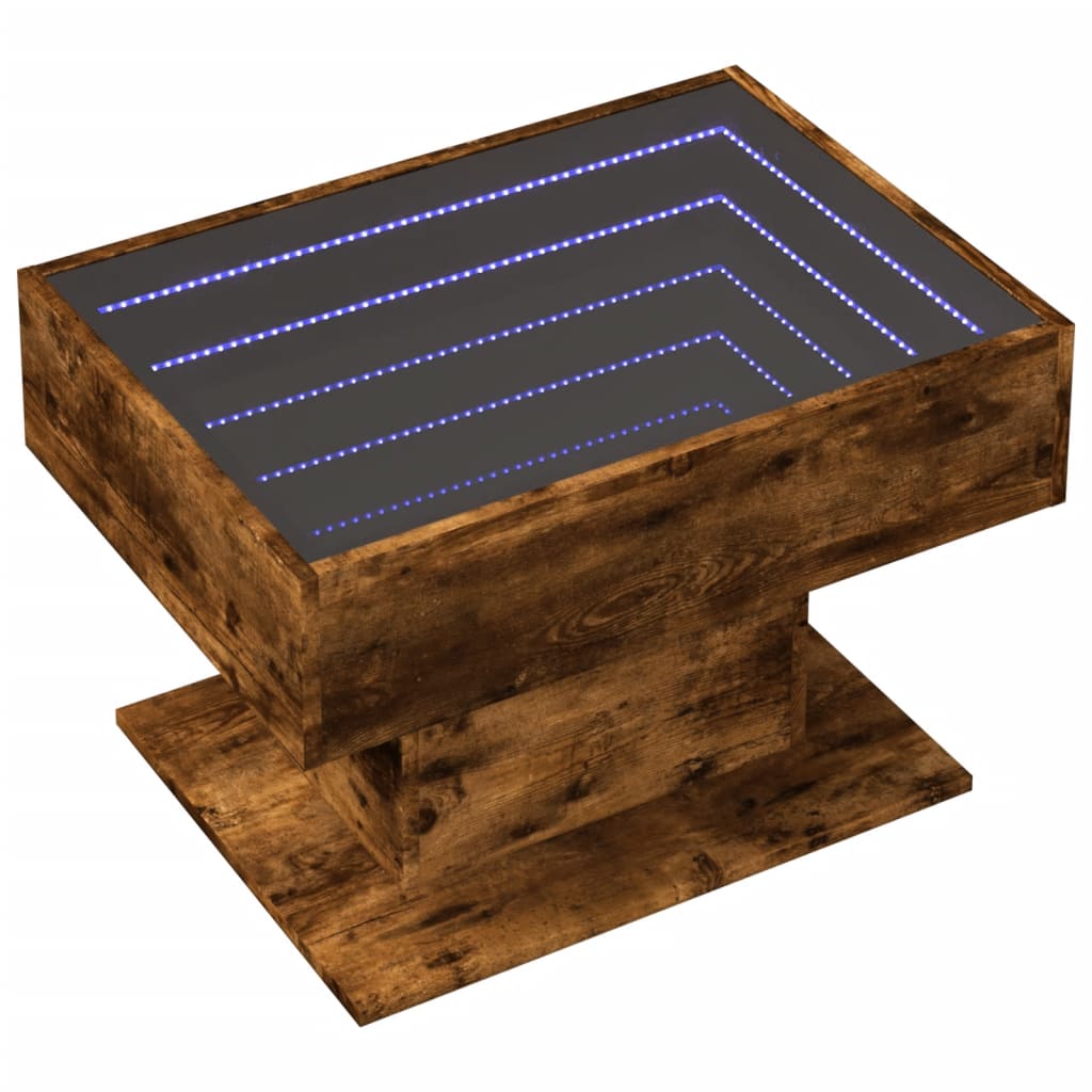 vidaXL Mesa de centro y LED madera ingeniería roble ahumado 70x50x45cm