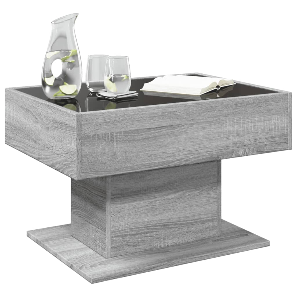 vidaXL Mesa de centro y LED madera ingeniería gris Sonoma 70x50x45 cm