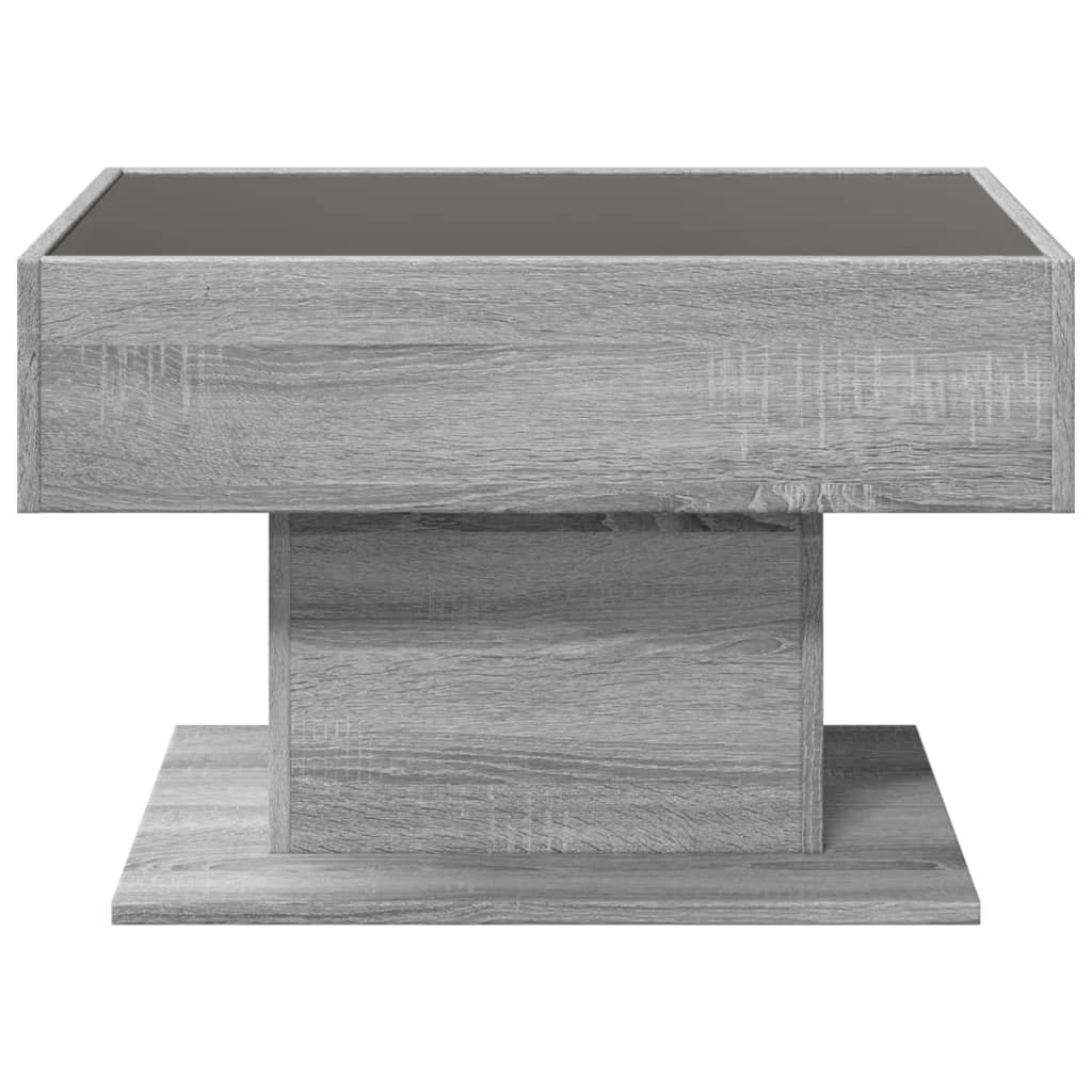 vidaXL Mesa de centro y LED madera ingeniería gris Sonoma 70x50x45 cm