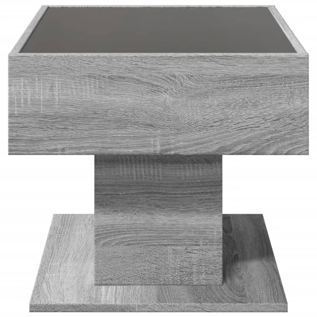 vidaXL Mesa de centro y LED madera ingeniería gris Sonoma 70x50x45 cm