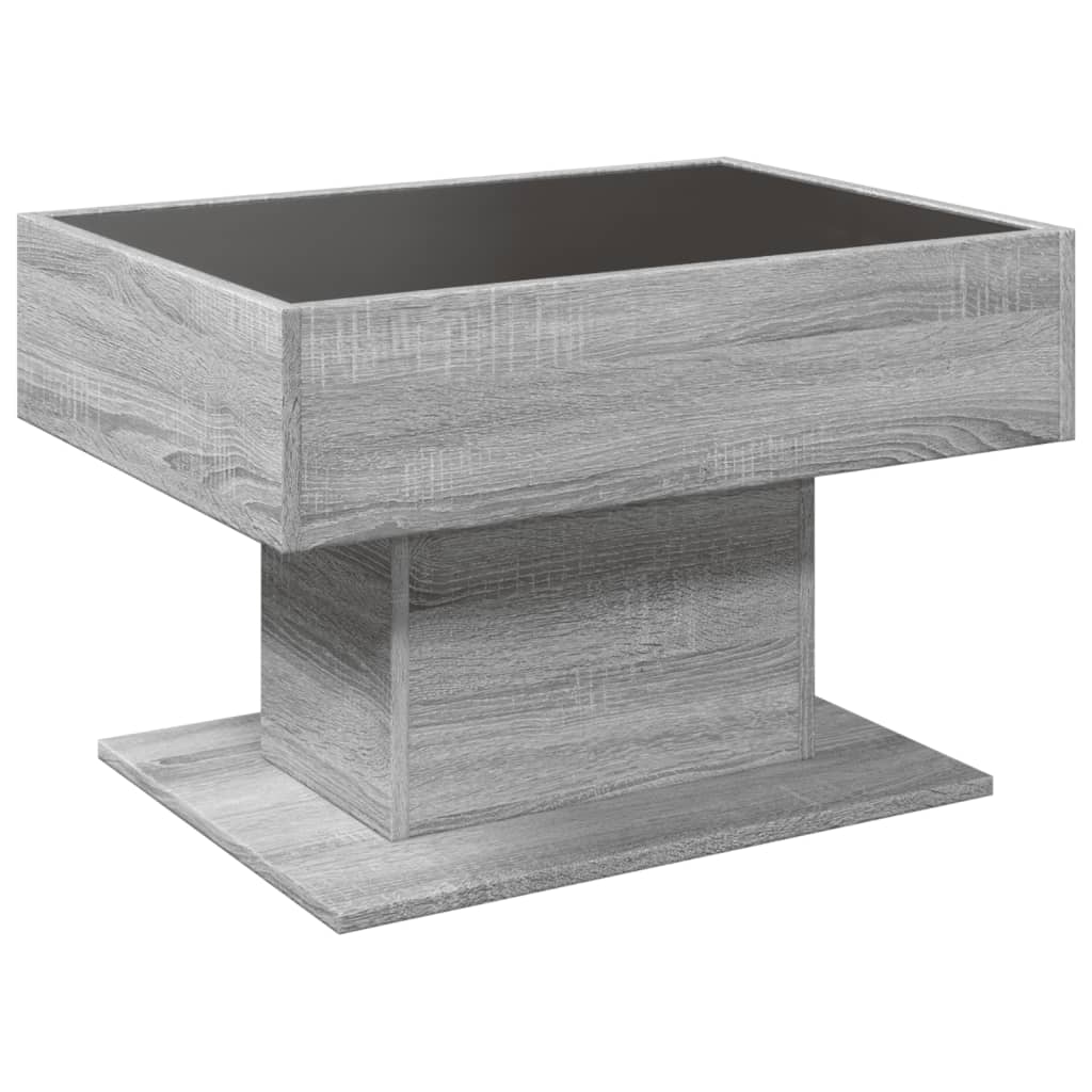 vidaXL Mesa de centro y LED madera ingeniería gris Sonoma 70x50x45 cm