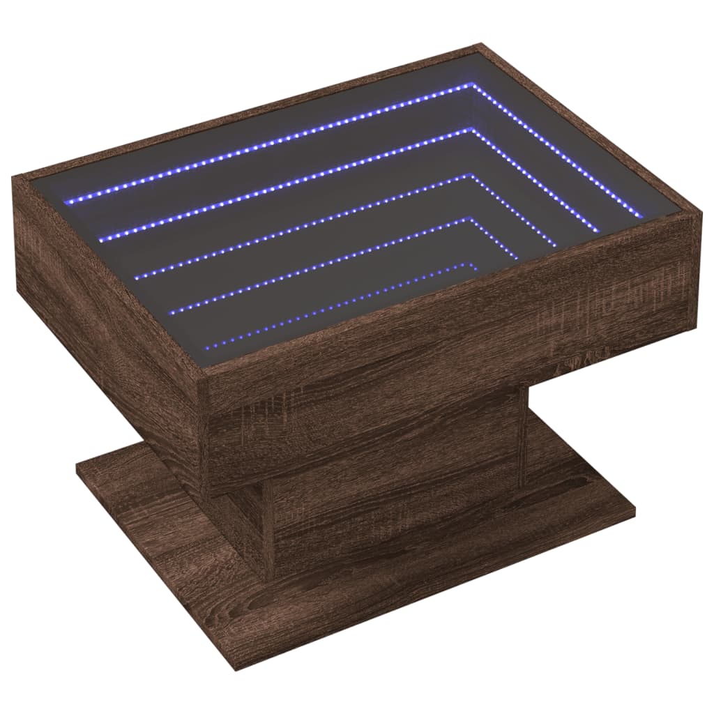 vidaXL Mesa de centro y LED madera ingeniería marrón roble 70x50x45 cm