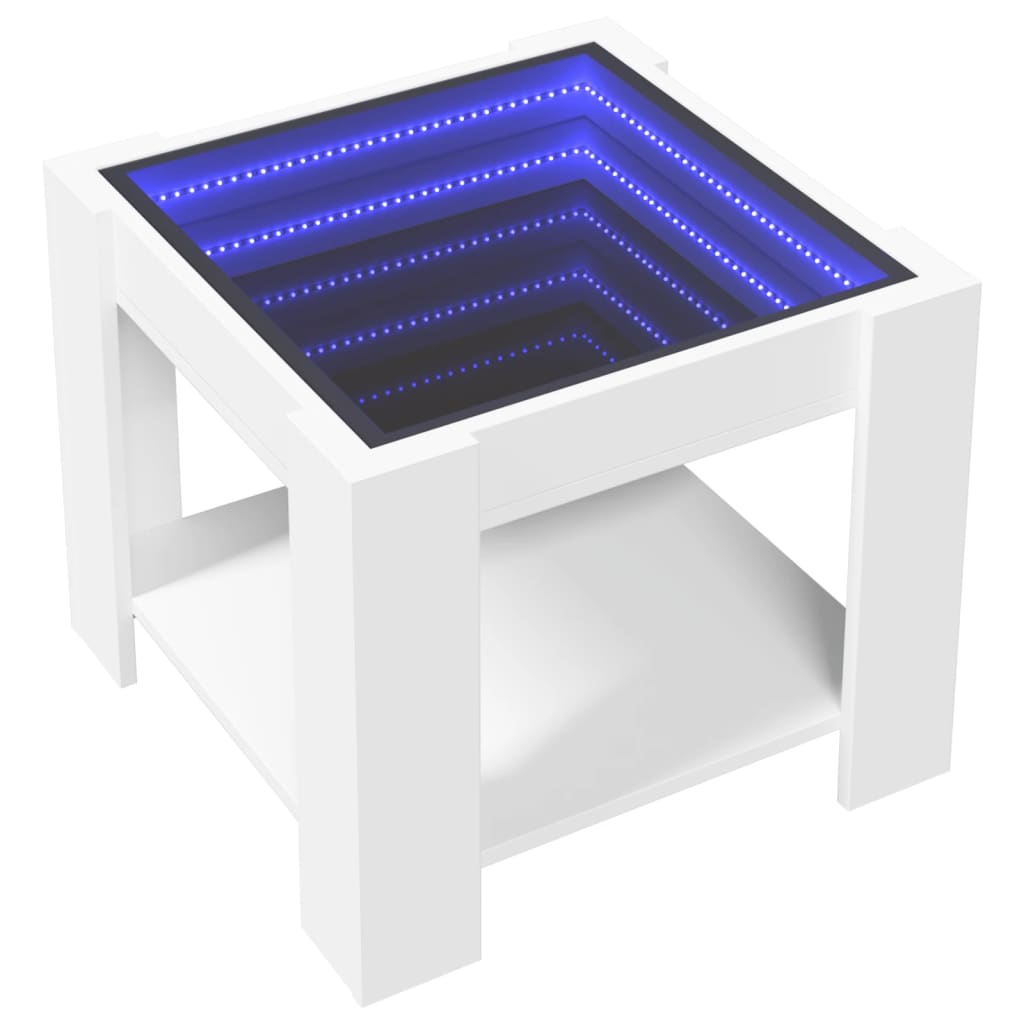 vidaXL Mesa de centro con LED madera de ingeniería blanca 53x53x45 cm