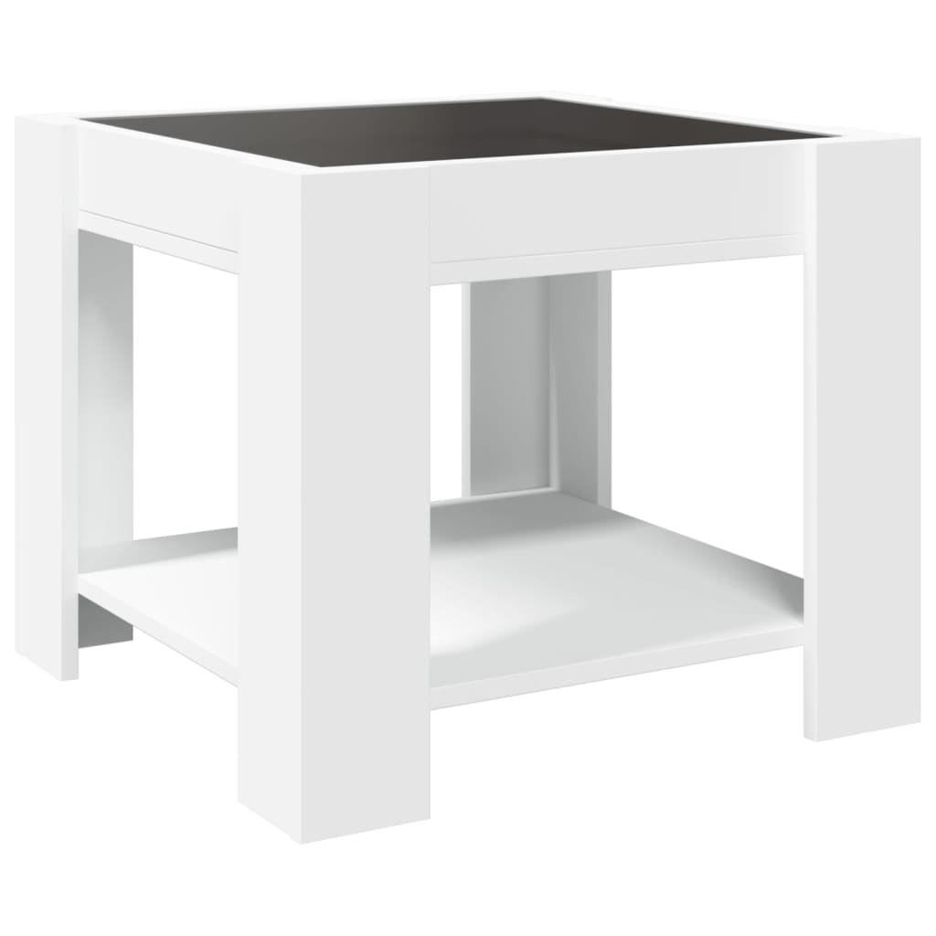 vidaXL Mesa de centro con LED madera de ingeniería blanca 53x53x45 cm