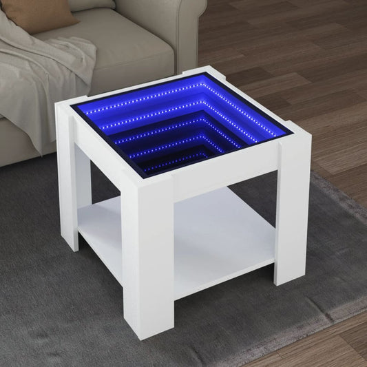 vidaXL Mesa de centro con LED madera de ingeniería blanca 53x53x45 cm