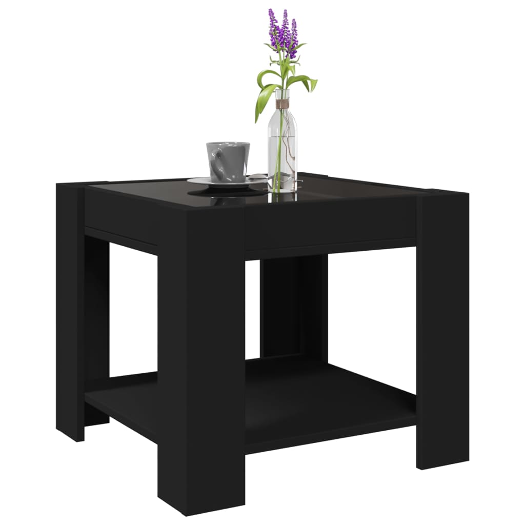 vidaXL Mesa de centro con LED madera de ingeniería negro 53x53x45 cm