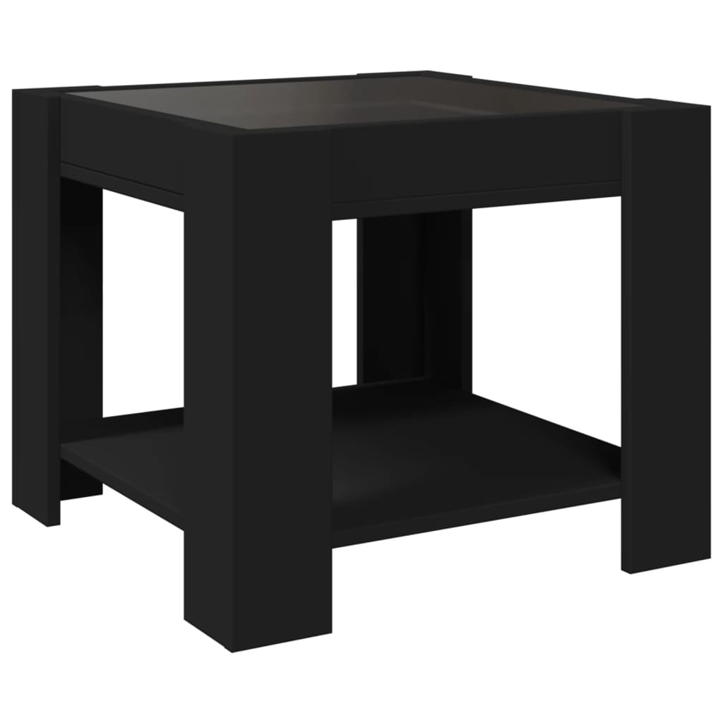 vidaXL Mesa de centro con LED madera de ingeniería negro 53x53x45 cm