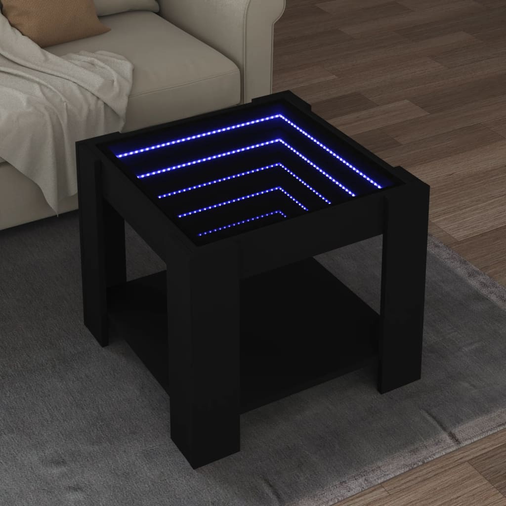 vidaXL Mesa de centro con LED madera de ingeniería negro 53x53x45 cm