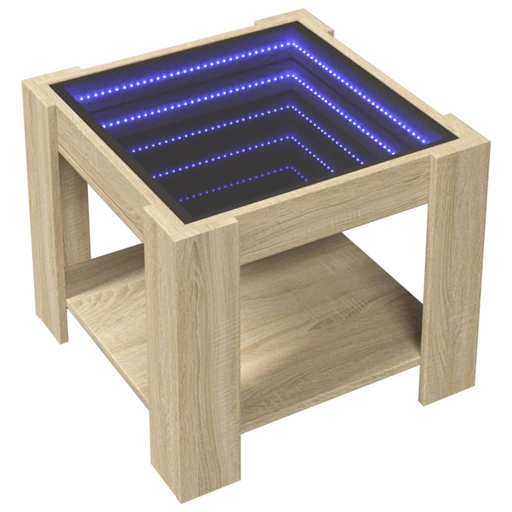 vidaXL Mesa de centro y LED madera ingeniería roble Sonoma 53x53x45 cm