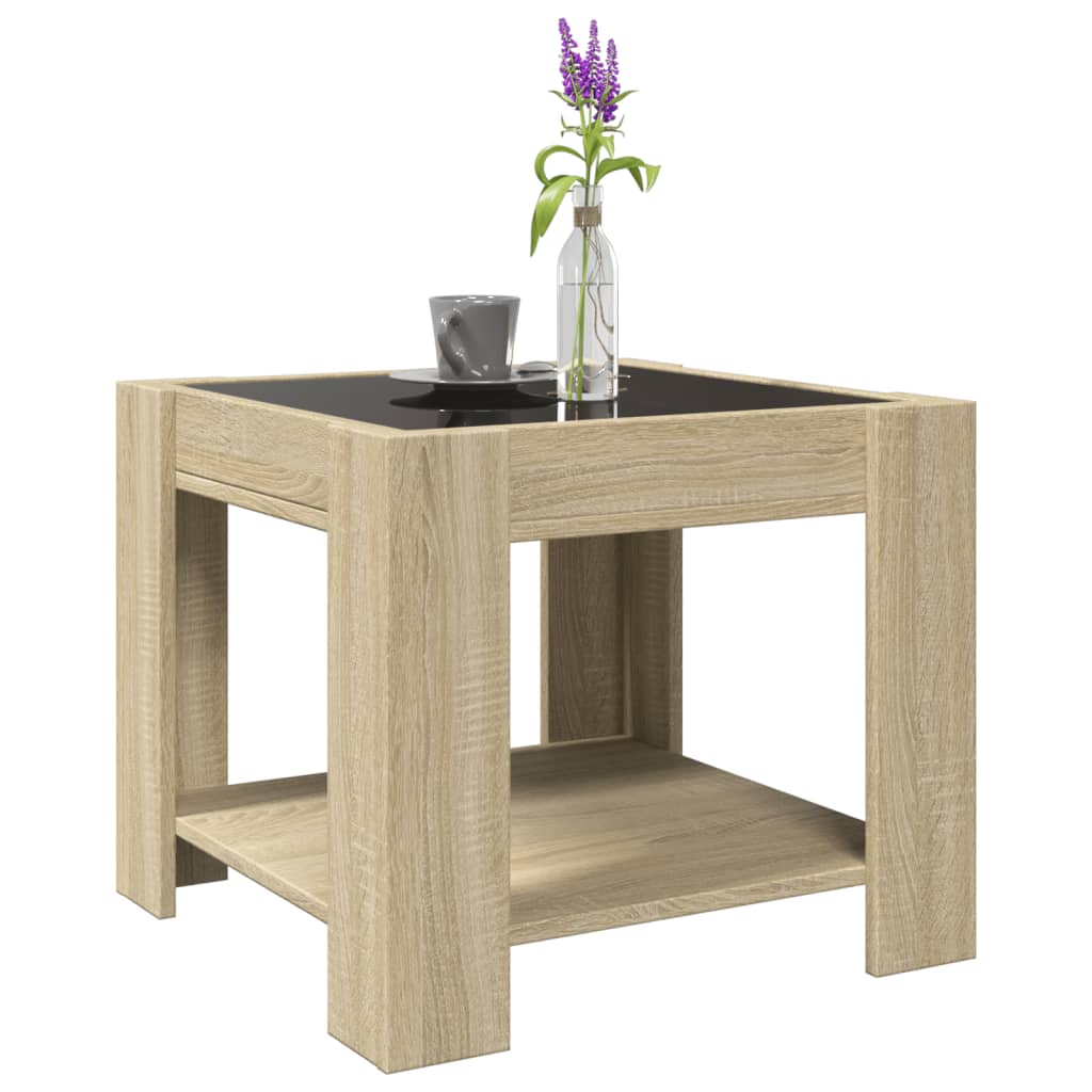 vidaXL Mesa de centro y LED madera ingeniería roble Sonoma 53x53x45 cm