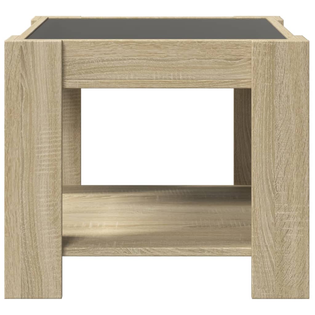 vidaXL Mesa de centro y LED madera ingeniería roble Sonoma 53x53x45 cm