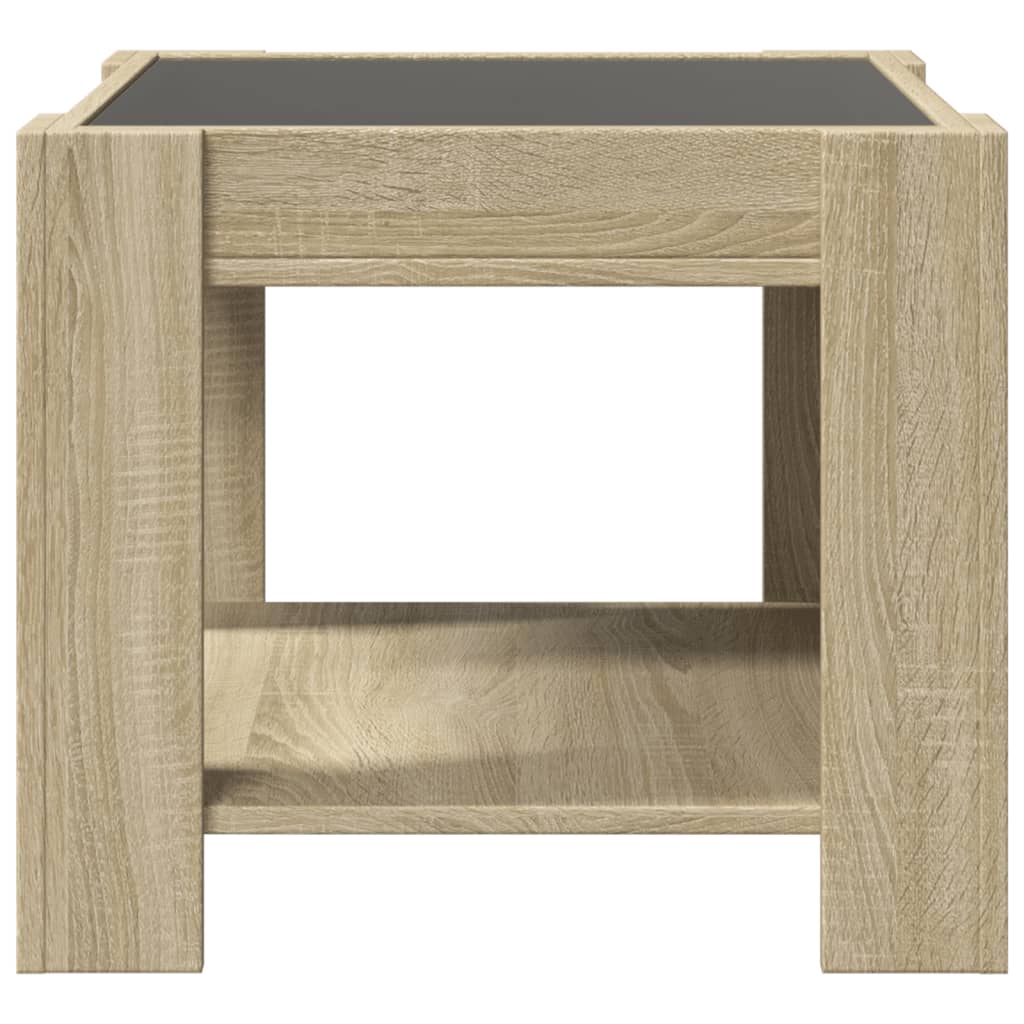 vidaXL Mesa de centro y LED madera ingeniería roble Sonoma 53x53x45 cm