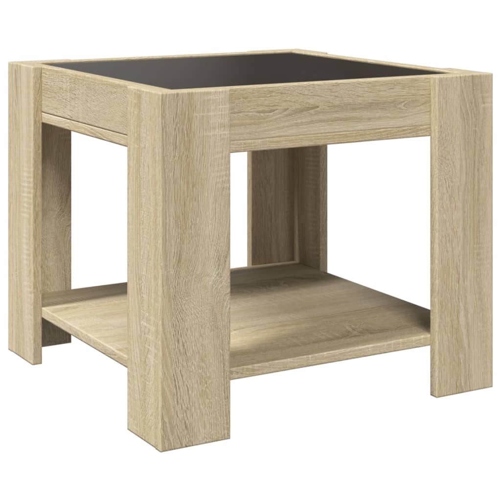 vidaXL Mesa de centro y LED madera ingeniería roble Sonoma 53x53x45 cm