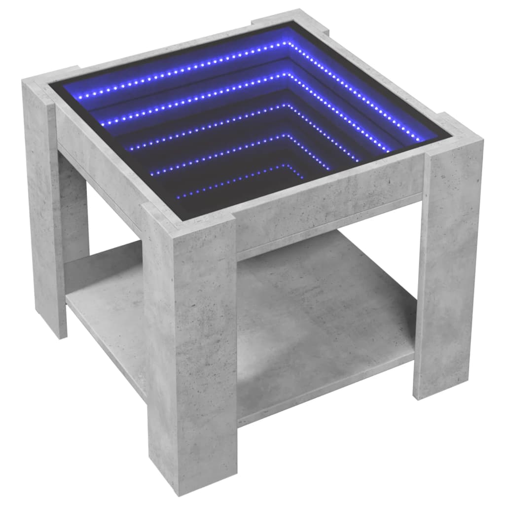 vidaXL Mesa de centro y LED madera ingeniería gris hormigón 53x53x45cm