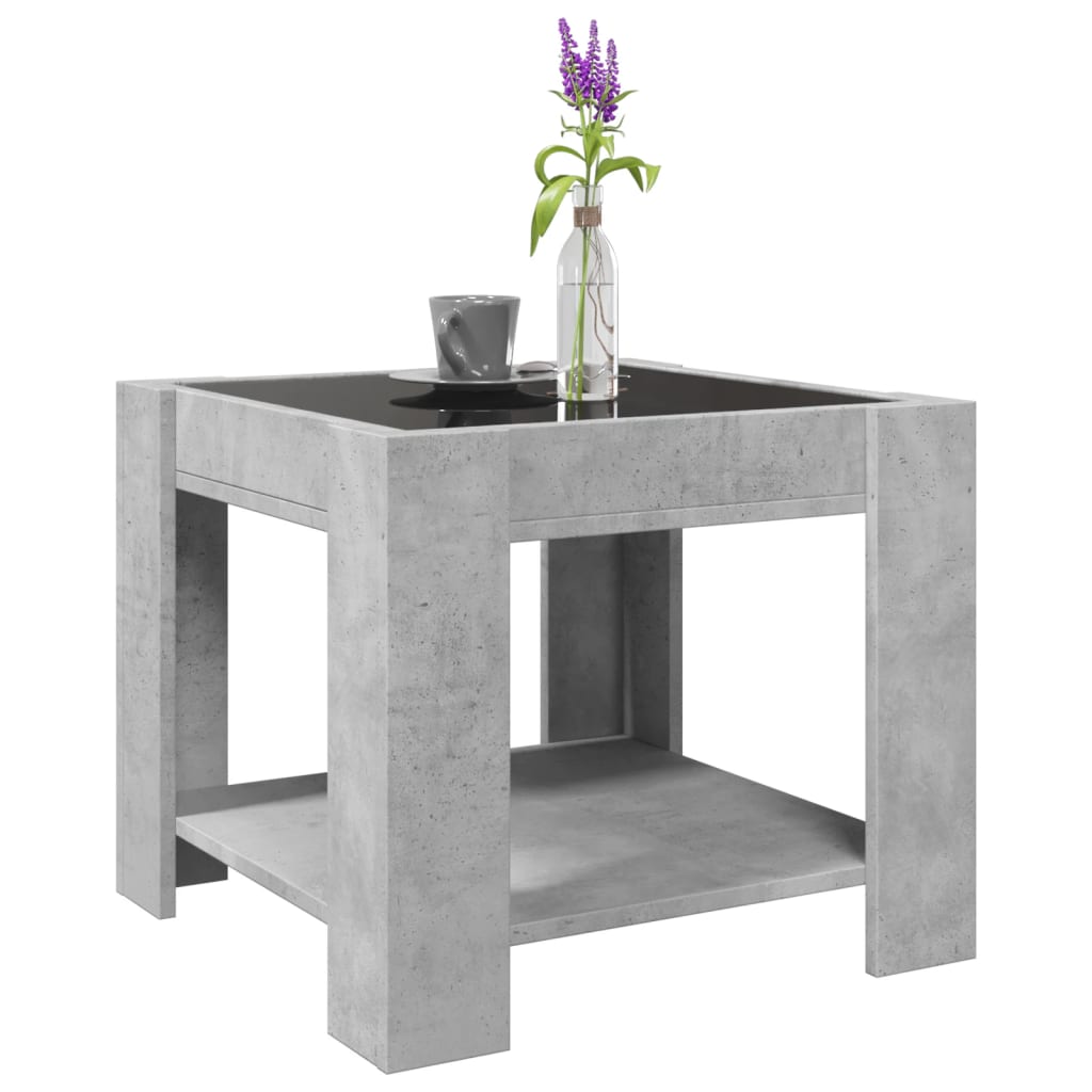 vidaXL Mesa de centro y LED madera ingeniería gris hormigón 53x53x45cm