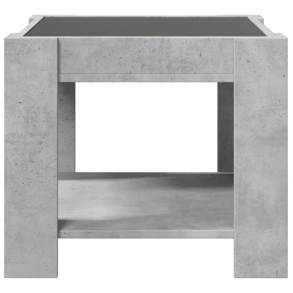 vidaXL Mesa de centro y LED madera ingeniería gris hormigón 53x53x45cm