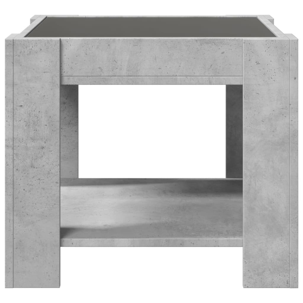 vidaXL Mesa de centro y LED madera ingeniería gris hormigón 53x53x45cm