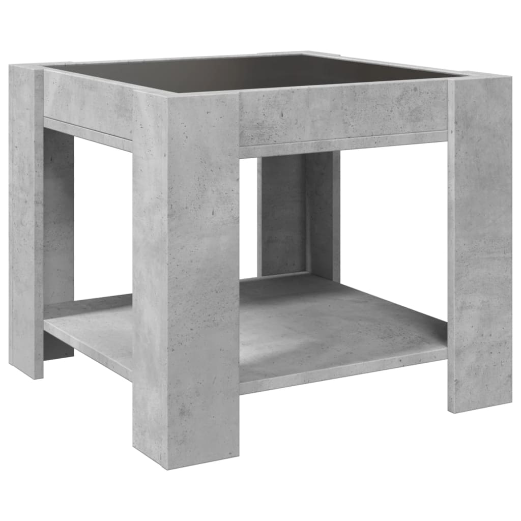 vidaXL Mesa de centro y LED madera ingeniería gris hormigón 53x53x45cm